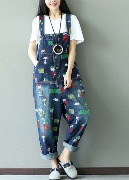 Mode Dunkelblau Print Jumpsuits Taschen Sommer