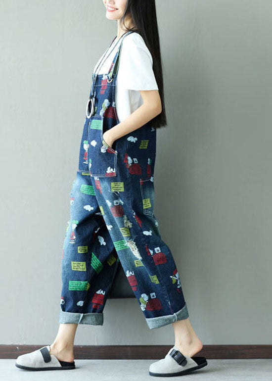 Mode Dunkelblau Print Jumpsuits Taschen Sommer