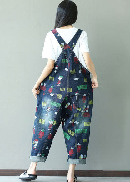 Mode Dunkelblau Print Jumpsuits Taschen Sommer