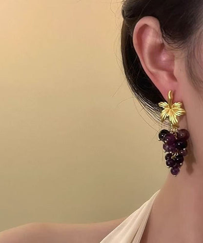 Fashion Dark Purple Sterling Silver Overgild Grape Drop Earrings