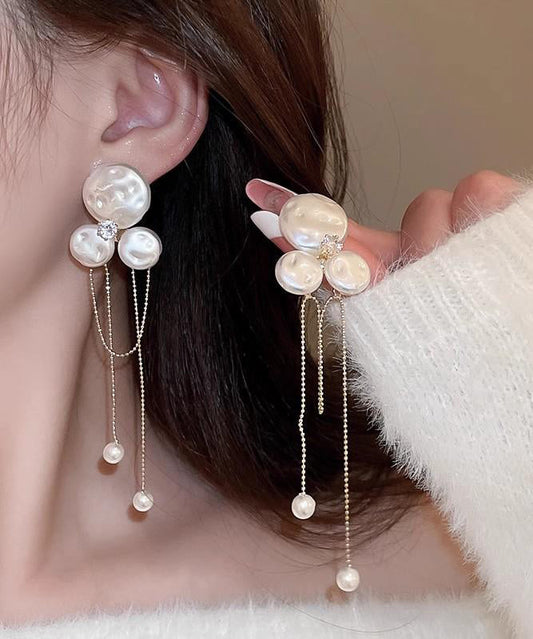 Fashion Gold Alloy Floral Pear Tassel Drop Earrings