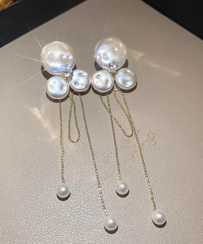 Fashion Gold Alloy Floral Pear Tassel Drop Earrings