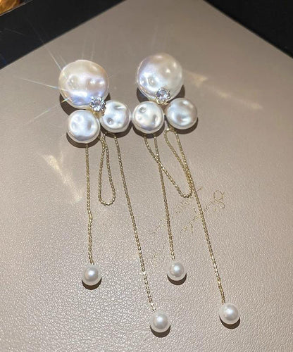 Fashion Gold Alloy Floral Pear Tassel Drop Earrings