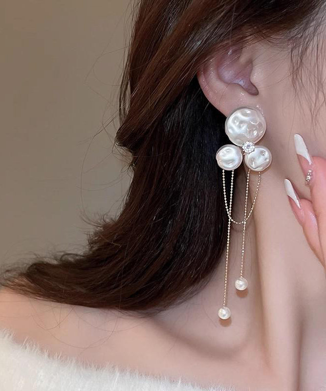 Fashion Gold Alloy Floral Pear Tassel Drop Earrings