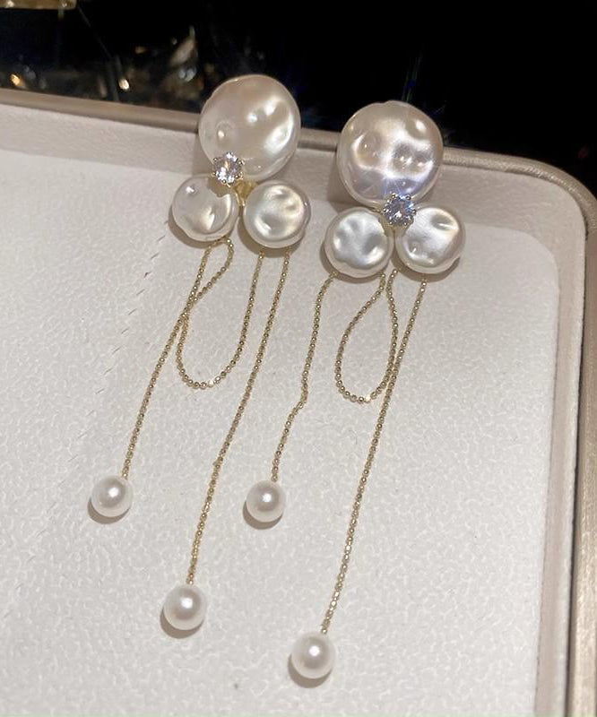 Fashion Gold Alloy Floral Pear Tassel Drop Earrings