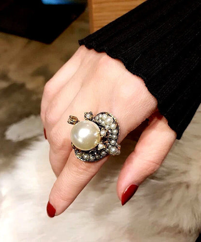 Fashion Gold Alloy Pearl Floral Rings