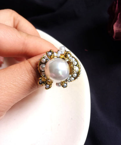 Fashion Gold Alloy Pearl Floral Rings