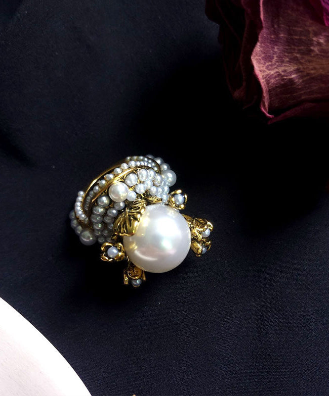 Fashion Gold Alloy Pearl Floral Rings