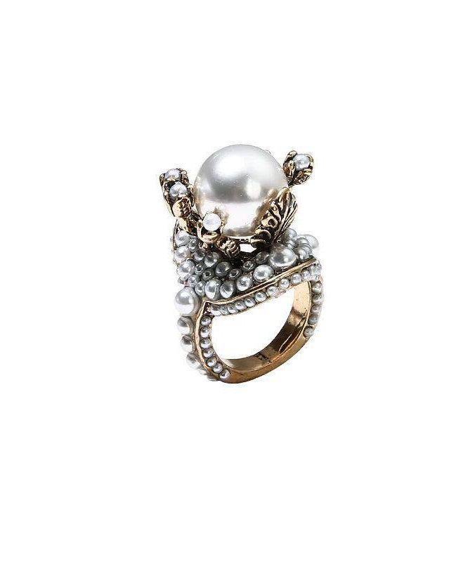 Fashion Gold Alloy Pearl Floral Rings
