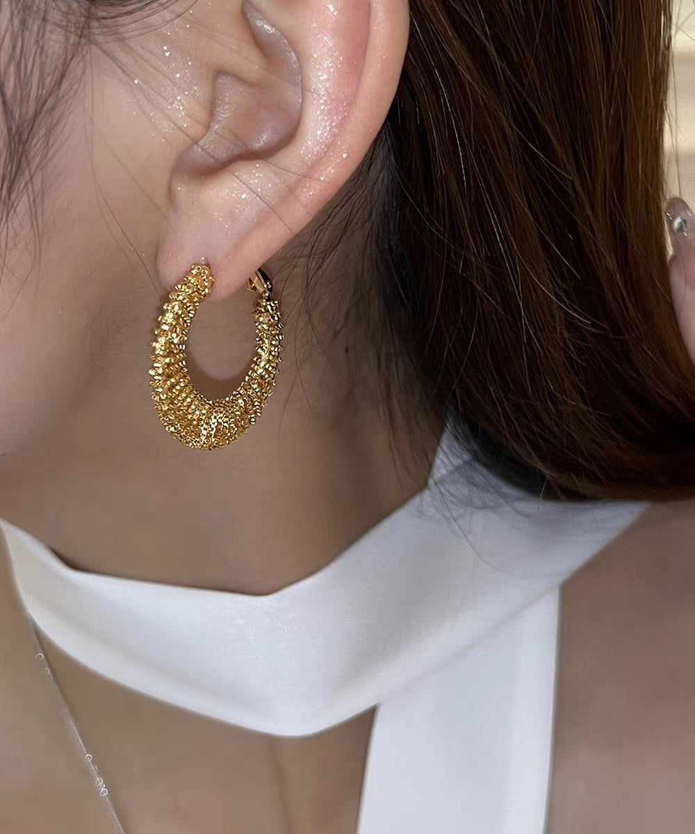 Fashion Gold Copper Alloy Weave Hollow Out Hoop Earrings