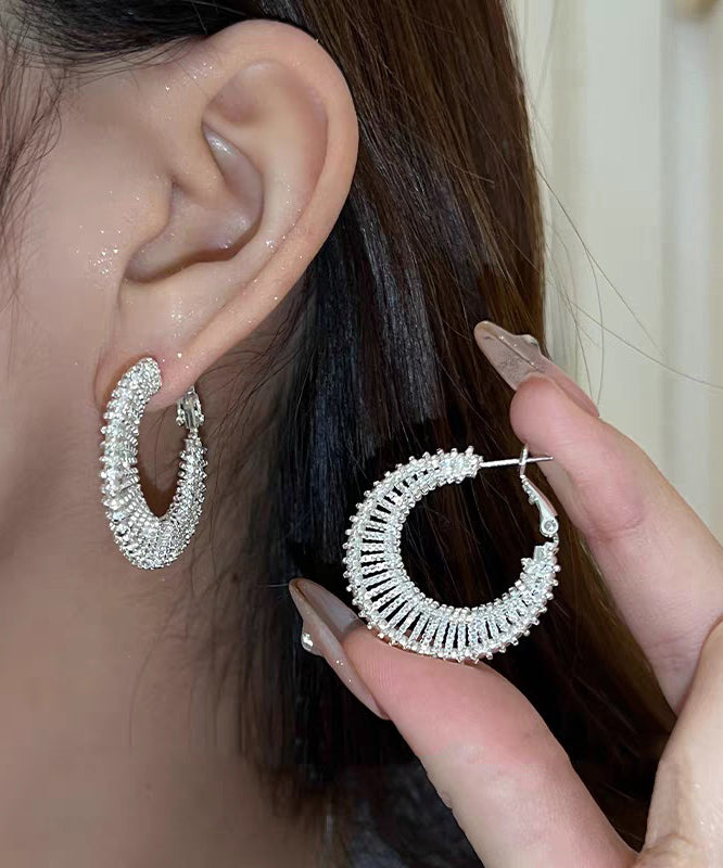 Fashion Gold Copper Alloy Weave Hollow Out Hoop Earrings