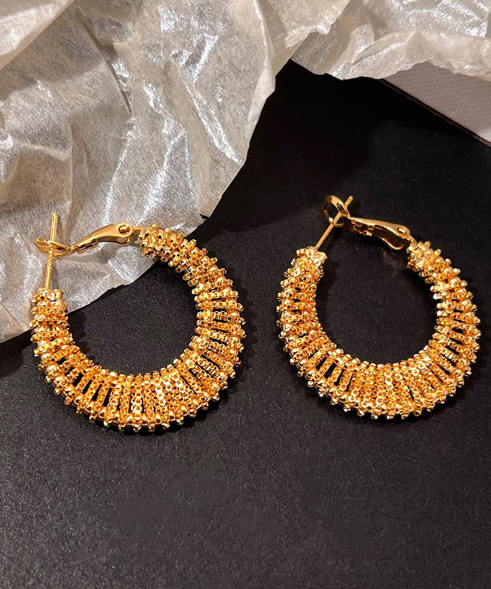 Fashion Gold Copper Alloy Weave Hollow Out Hoop Earrings