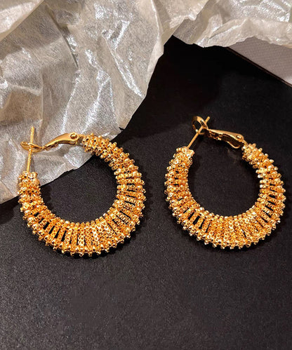 Fashion Gold Copper Alloy Weave Hollow Out Hoop Earrings