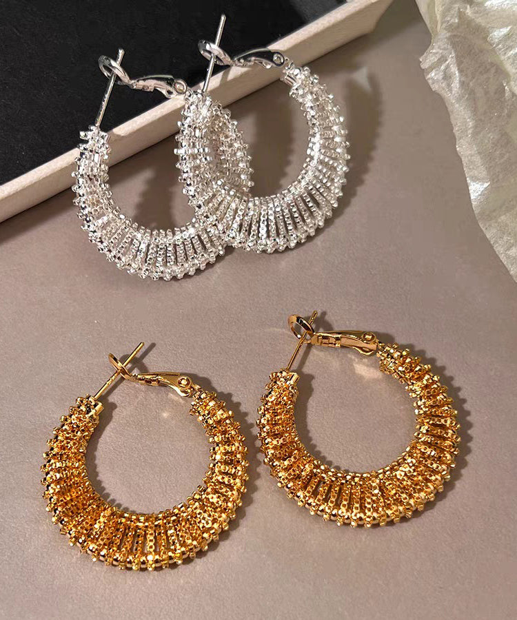 Fashion Gold Copper Alloy Weave Hollow Out Hoop Earrings