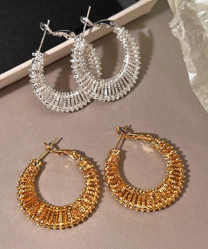 Fashion Gold Copper Alloy Weave Hollow Out Hoop Earrings