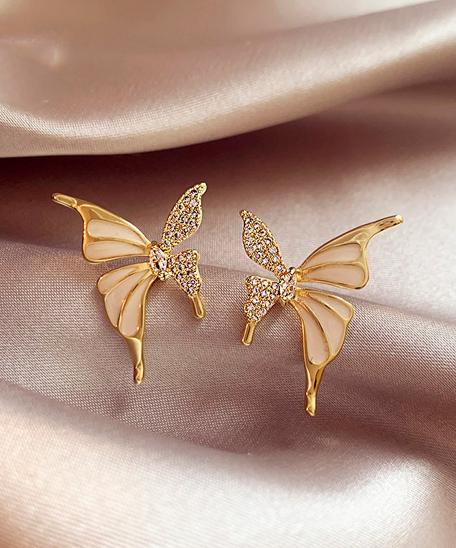 Pendientes de mariposa con circonitas de aleación de cobre y oro de moda