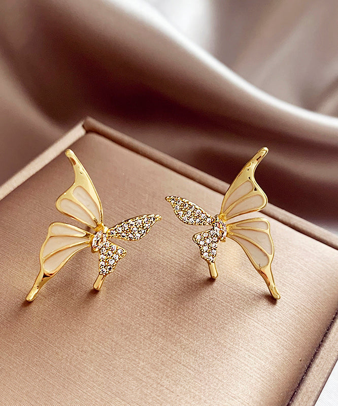 Pendientes de mariposa con circonitas de aleación de cobre y oro de moda