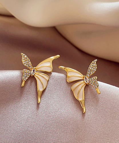 Pendientes de mariposa con circonitas de aleación de cobre y oro de moda