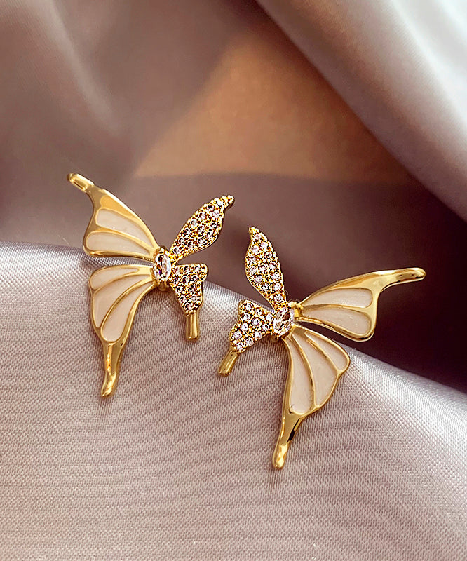 Pendientes de mariposa con circonitas de aleación de cobre y oro de moda