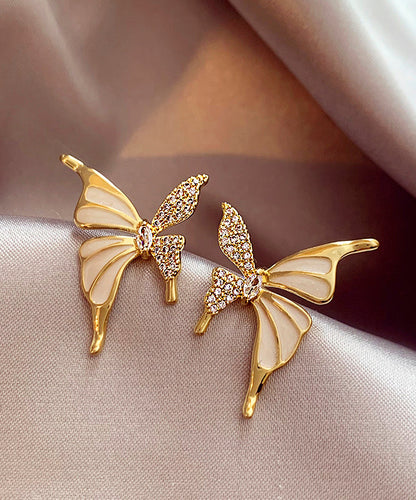 Pendientes de mariposa con circonitas de aleación de cobre y oro de moda