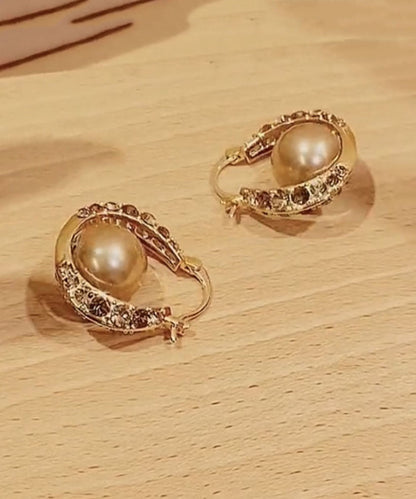 Fashion Gold Copper Alloy Zircon Pearl Hoop Earrings