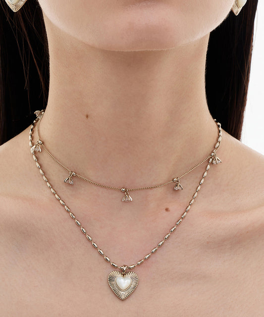 Fashion Gold Copper Overgild Love Shell Double-Layer Pendant Necklace