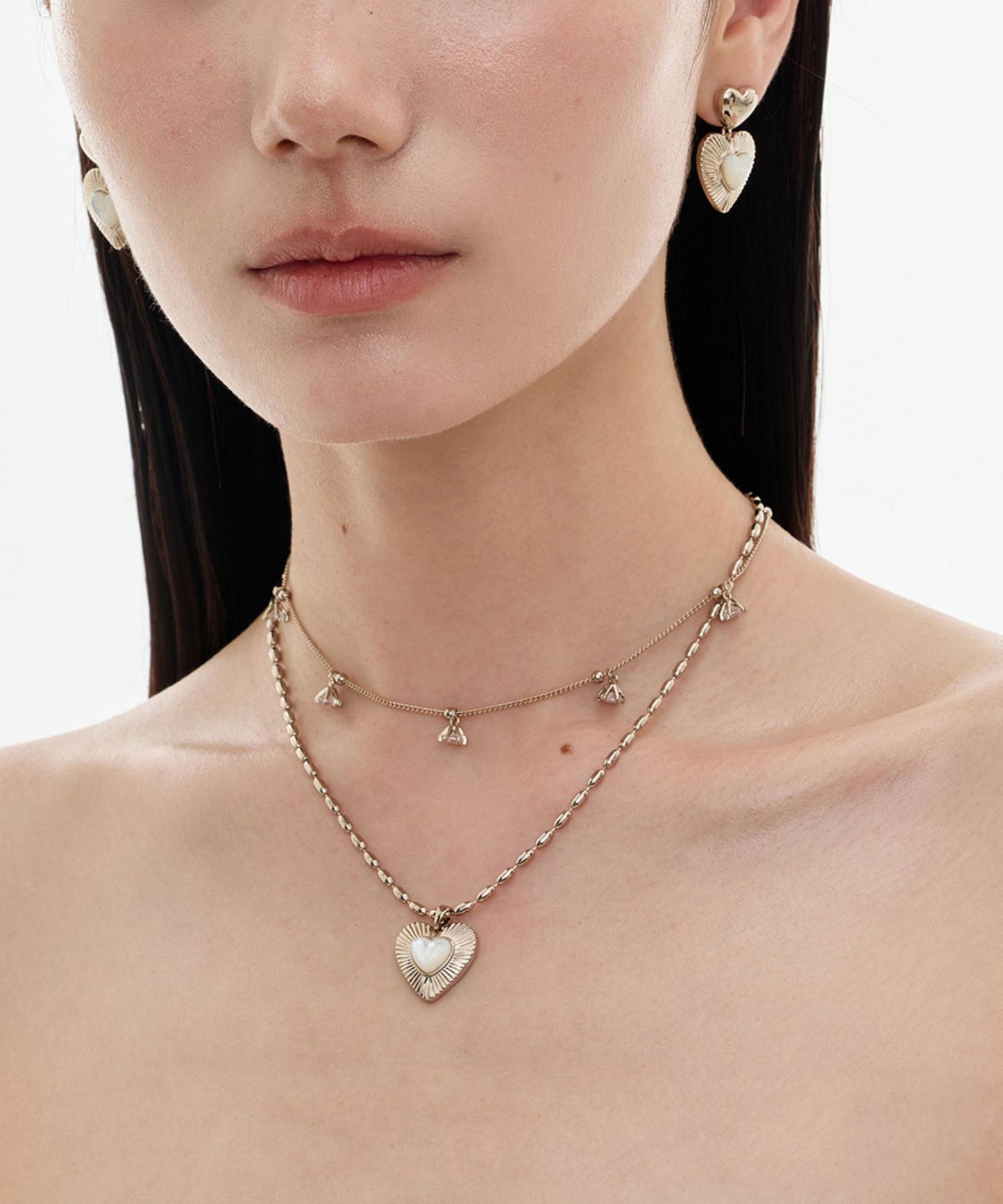 Fashion Gold Copper Overgild Love Shell Double-Layer Pendant Necklace