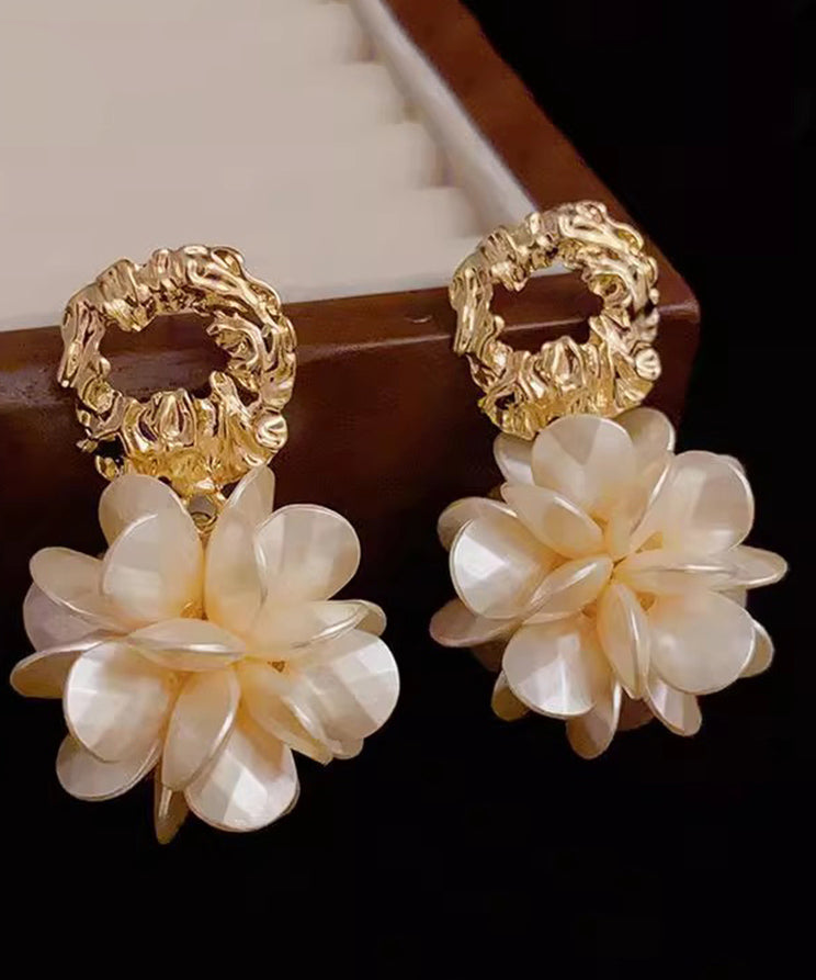 Fashion Gold Copper Overgild Resin Floral Hoop Earrings