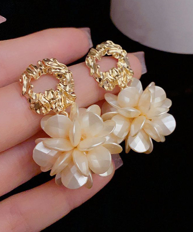 Fashion Gold Copper Overgild Resin Floral Hoop Earrings