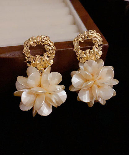 Fashion Gold Copper Overgild Resin Floral Hoop Earrings