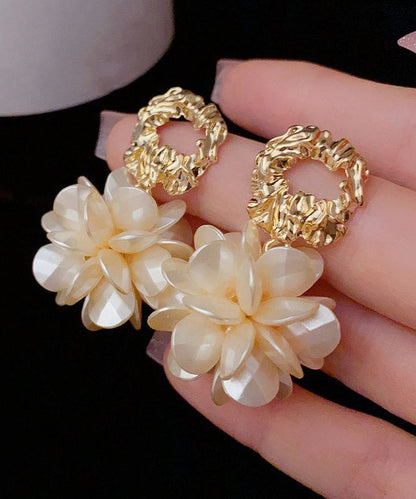 Fashion Gold Copper Overgild Resin Floral Hoop Earrings