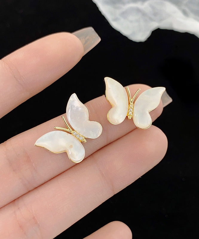 Fashion Gold Copper Overgild Zircon Butterfly Stud Earrings