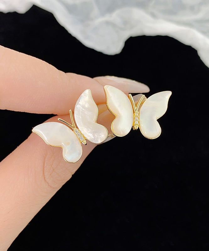 Fashion Gold Copper Overgild Zircon Butterfly Stud Earrings