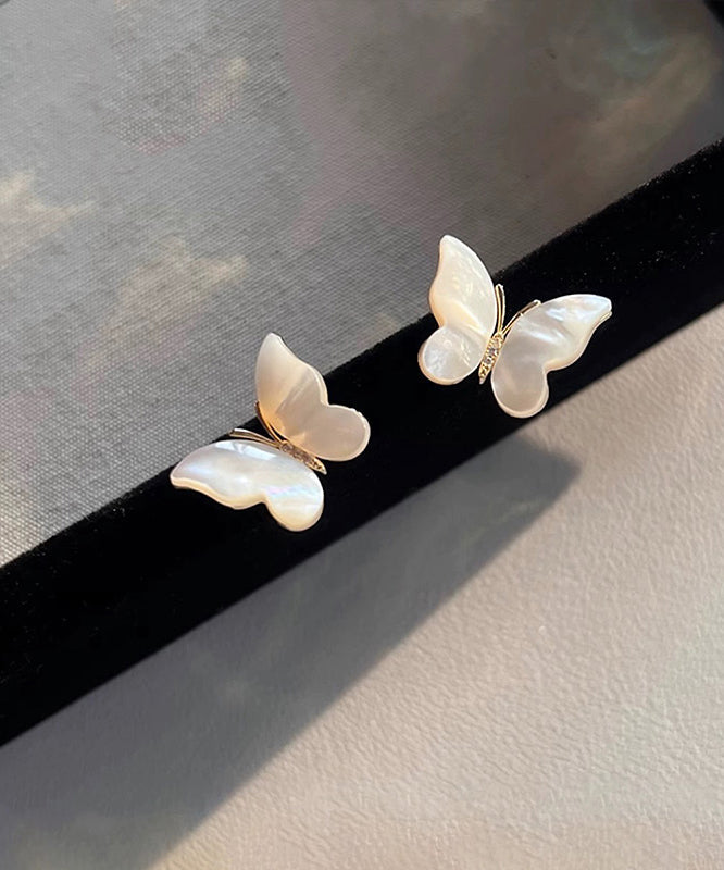 Fashion Gold Copper Overgild Zircon Butterfly Stud Earrings
