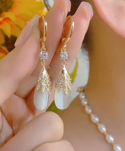 Fashion Gold Copper Overgild Zircon Cat's Eye Drop Earrings