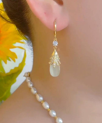 Fashion Gold Copper Overgild Zircon Cat's Eye Drop Earrings