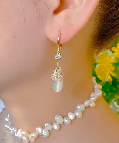 Fashion Gold Copper Overgild Zircon Cat's Eye Drop Earrings