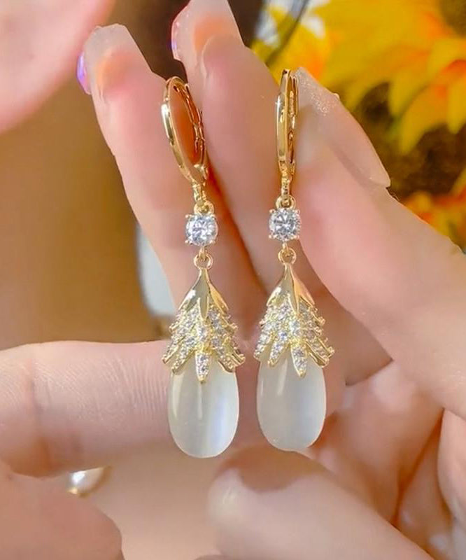 Fashion Gold Copper Overgild Zircon Cat's Eye Drop Earrings