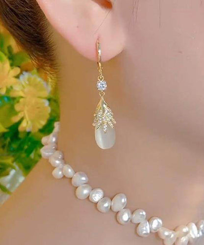 Fashion Gold Copper Overgild Zircon Cat's Eye Drop Earrings