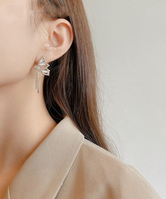 Pendientes colgantes de mariposa con cristales de circonita y cobre dorados a la moda