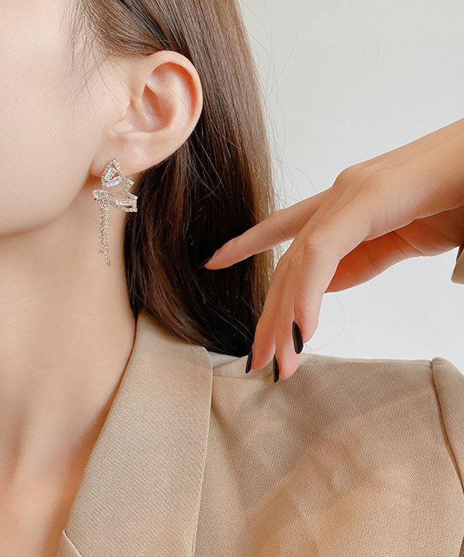 Pendientes colgantes de mariposa con cristales de circonita y cobre dorados a la moda