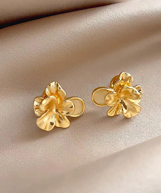 Fashion Gold Metal Alloy Floral Cat's Eye Stud Earrings