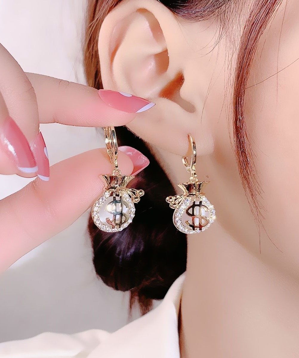 Fashion Gold Opal Zircon Money Bag Drop Earrings