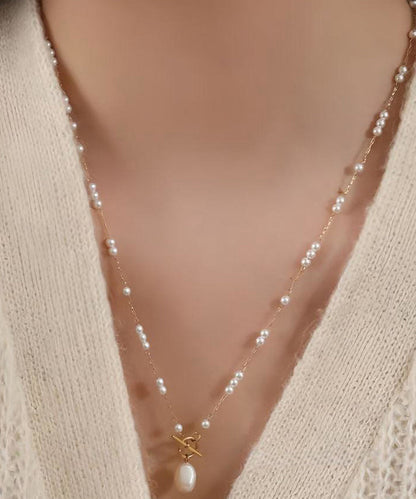 Fashion Gold Stainless Steel Pearl Pendant Necklace