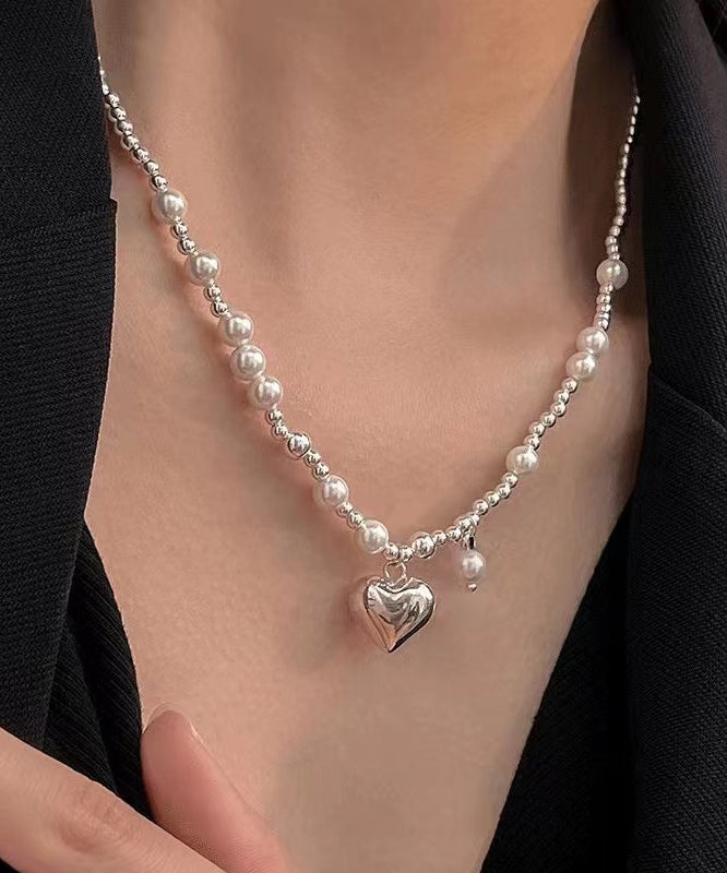 Collar con colgante de amor de acero inoxidable dorado y perla de moda con patchwork