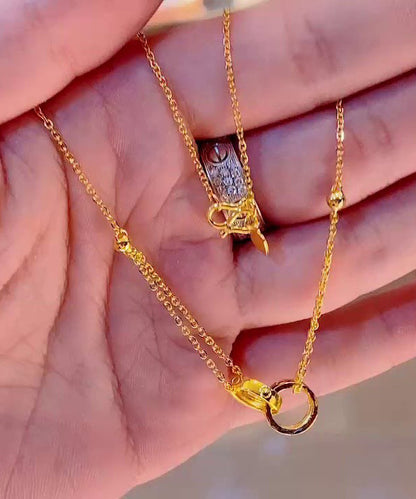Mode Gold Sterling Silber Legierung Doppel Ring Lariat Halskette