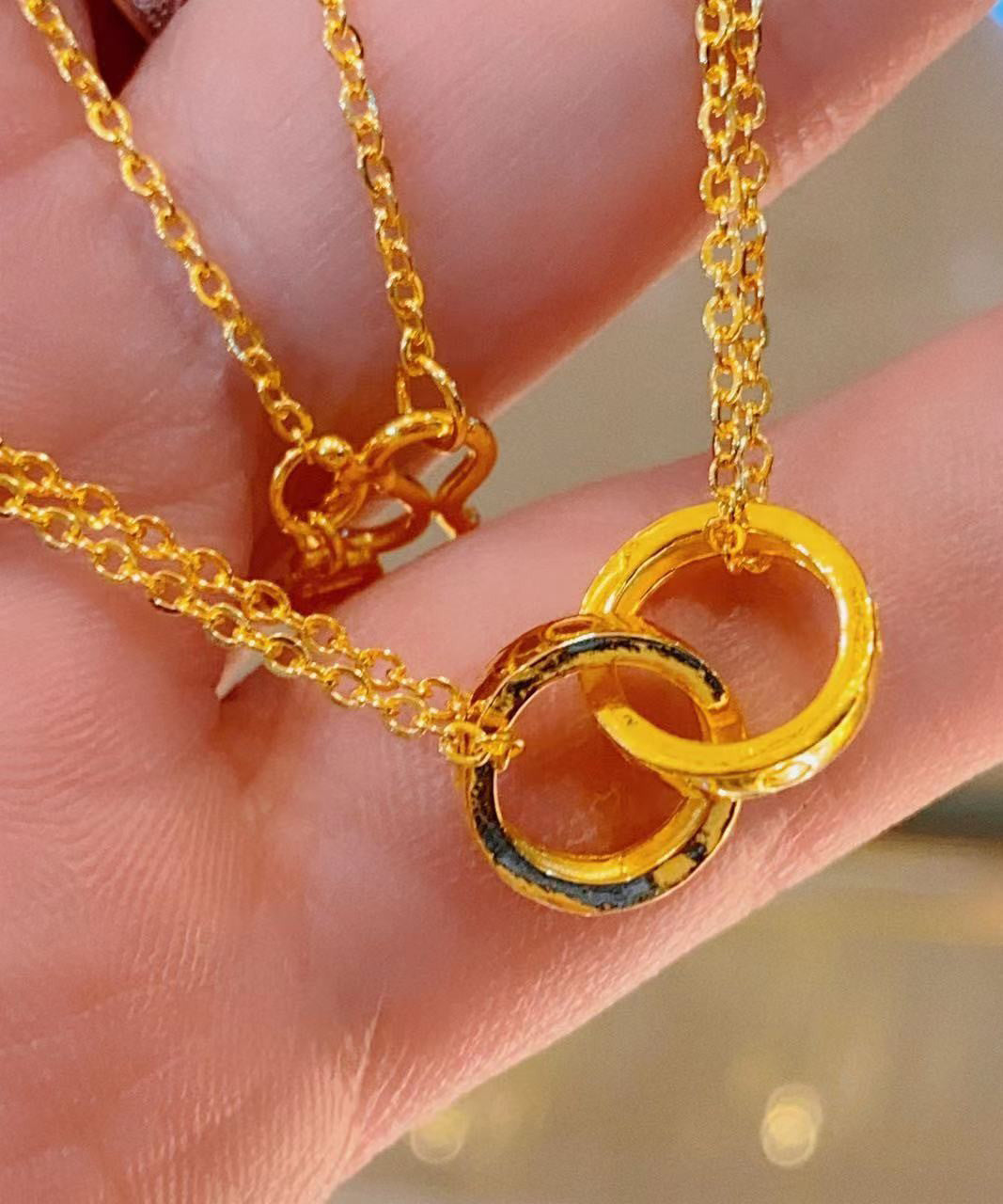 Mode Gold Sterling Silber Legierung Doppel Ring Lariat Halskette