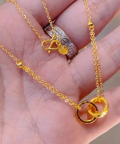 Mode Gold Sterling Silber Legierung Doppel Ring Lariat Halskette