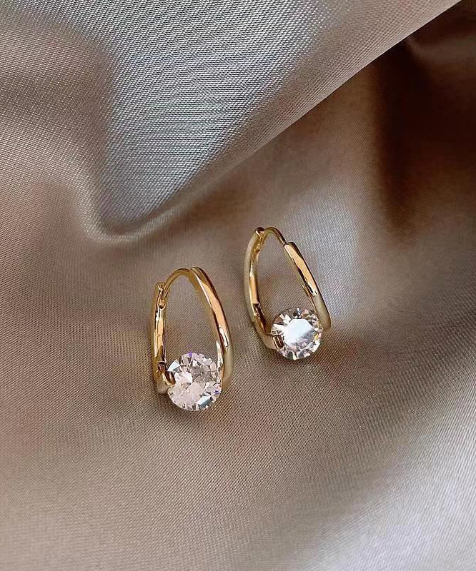 Pendientes de aro de aleación de circonitas de plata esterlina y oro de moda