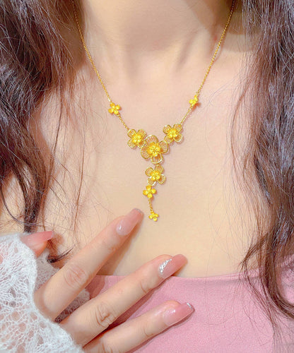 Mode Gold Sterling Silber Overgilt Aushöhlen Floral Anhänger Halskette